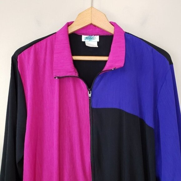 Vintage S.G. Sport | Black Pink Blue Colorblock Jacket Size Large - Picture 3 of 4